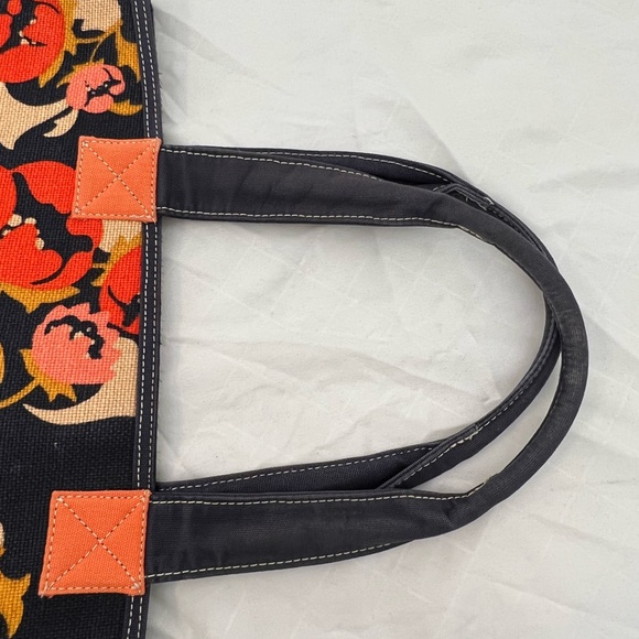 Spartina 449 Navy Blue Floral‎ 17” X 11” Orange Tan Purse Handbag - Picture 6 of 7